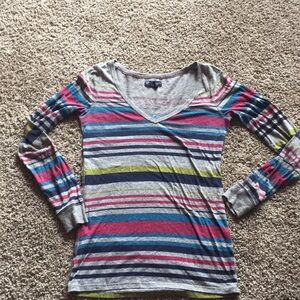 American Eagle Multicolor stripe Vneck long sleeve